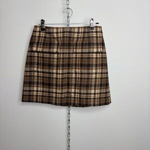 Reformation Brown and Cream Plaid Mini Skirt